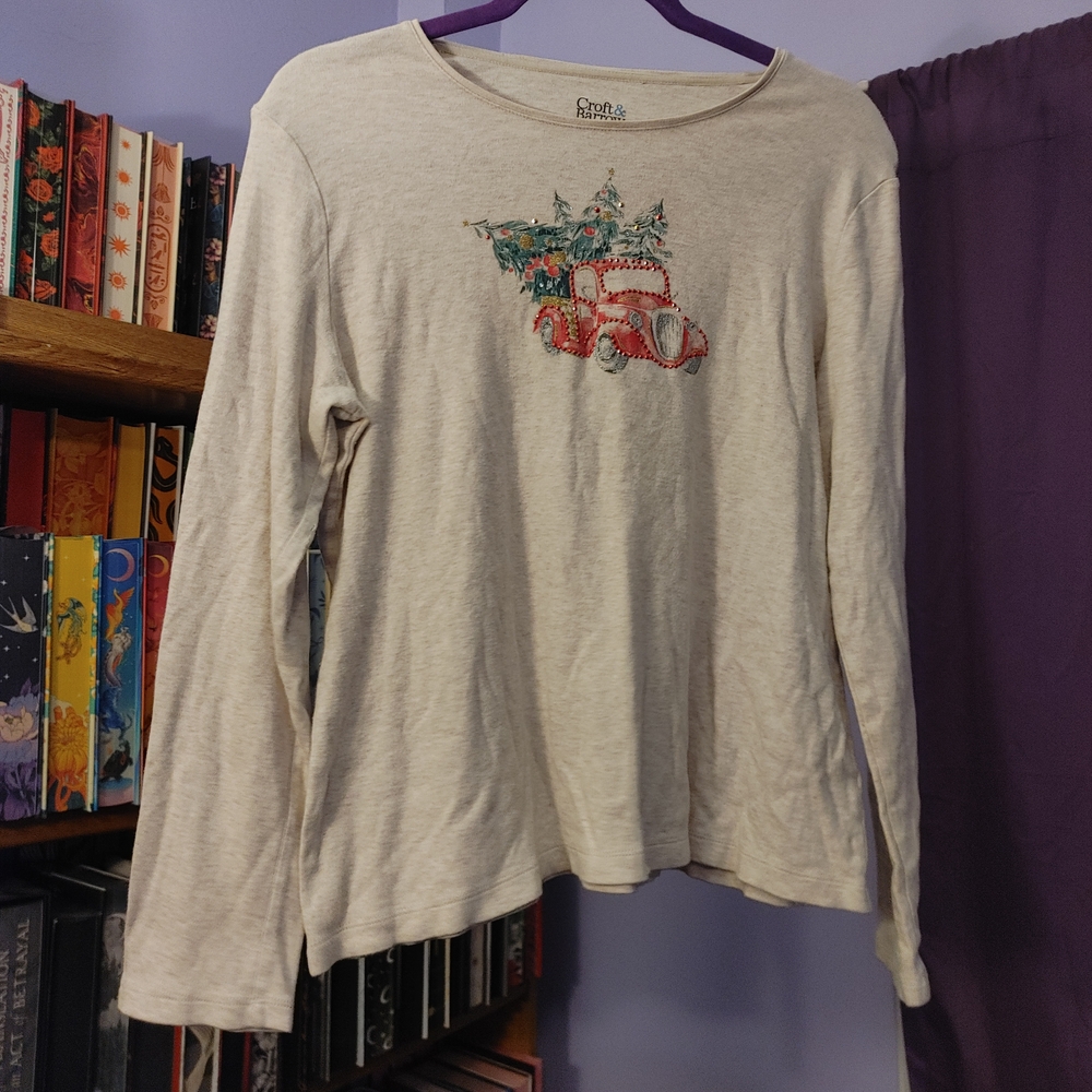 Croft & Barrow Christmas Red Truck Long Sleeve Graphic Tee - M